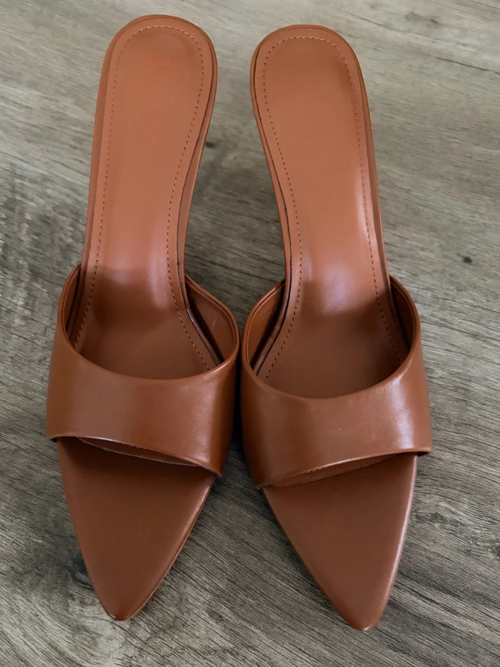 Womens Open-Toe Slide Heels in Brown - Picture 3 of 6